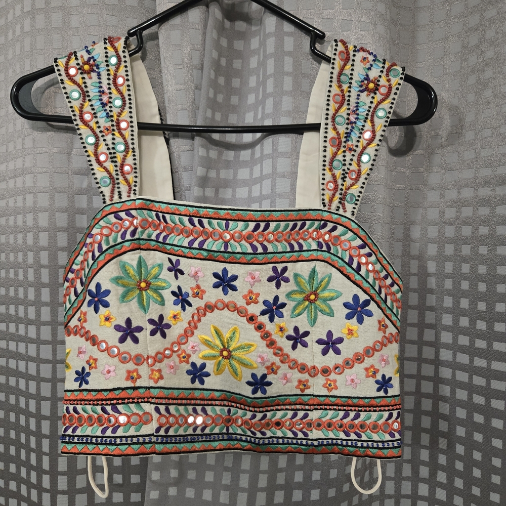 Alice + Olivia Colorful Embroidered Crop Top